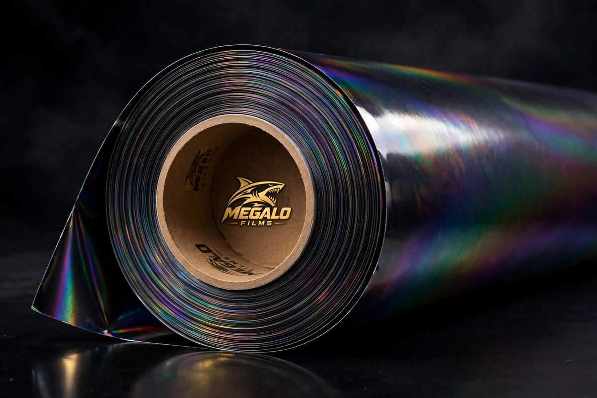 Super Gloss Iridescent Psychedelic Black vinyl wrap film full roll by MEGALO FILMS