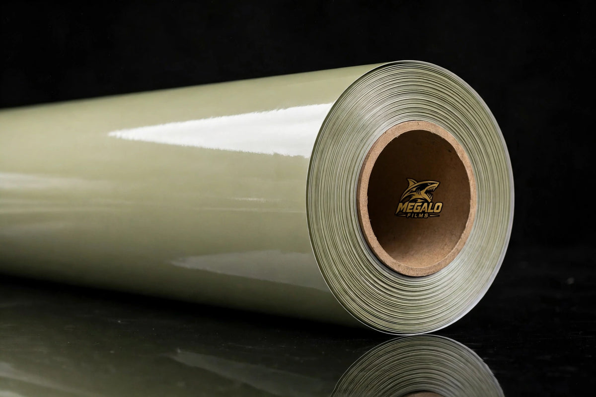 Super Gloss Khaki Green vinyl wrap film full roll by MEGALO FILMS
