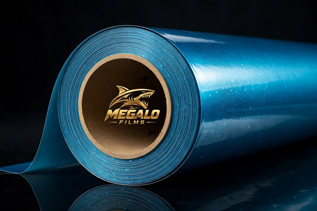 Super Gloss Lake Blue Metallic vinyl wrap film full roll by MEGALO FILMS