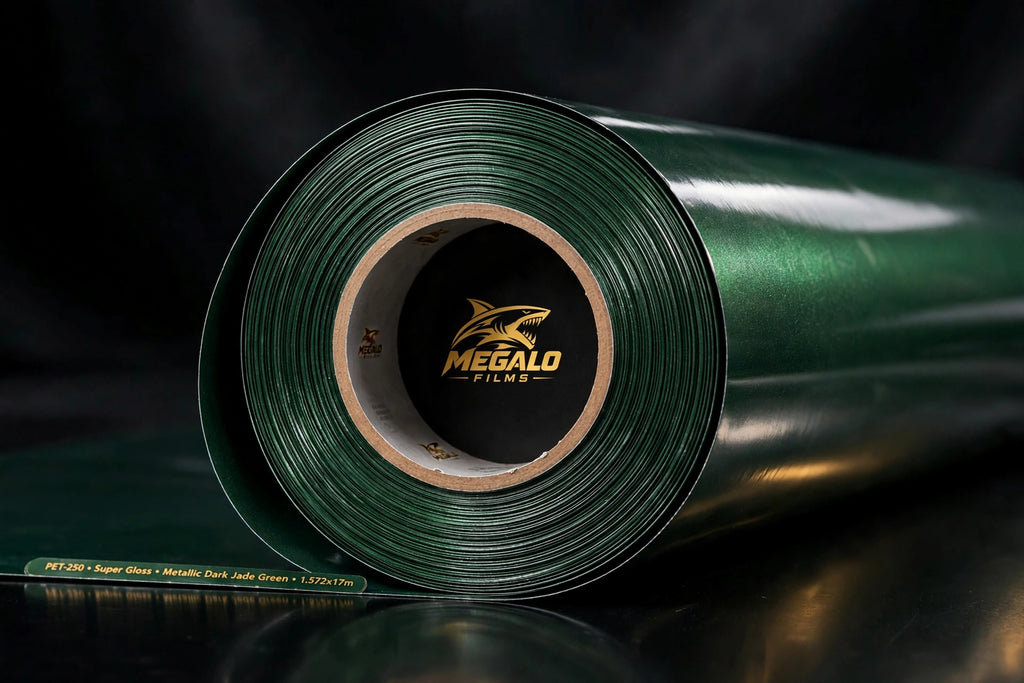 Super Gloss Metallic Dark Jade Green vinyl wrap film full roll by MEGALO FILMS