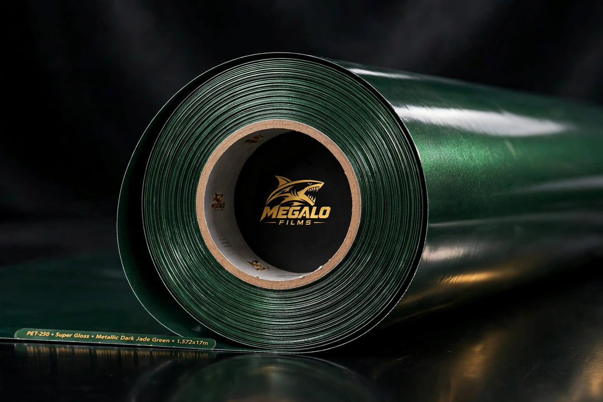 Super Gloss Metallic Dark Jade Green vinyl wrap film full roll by MEGALO FILMS