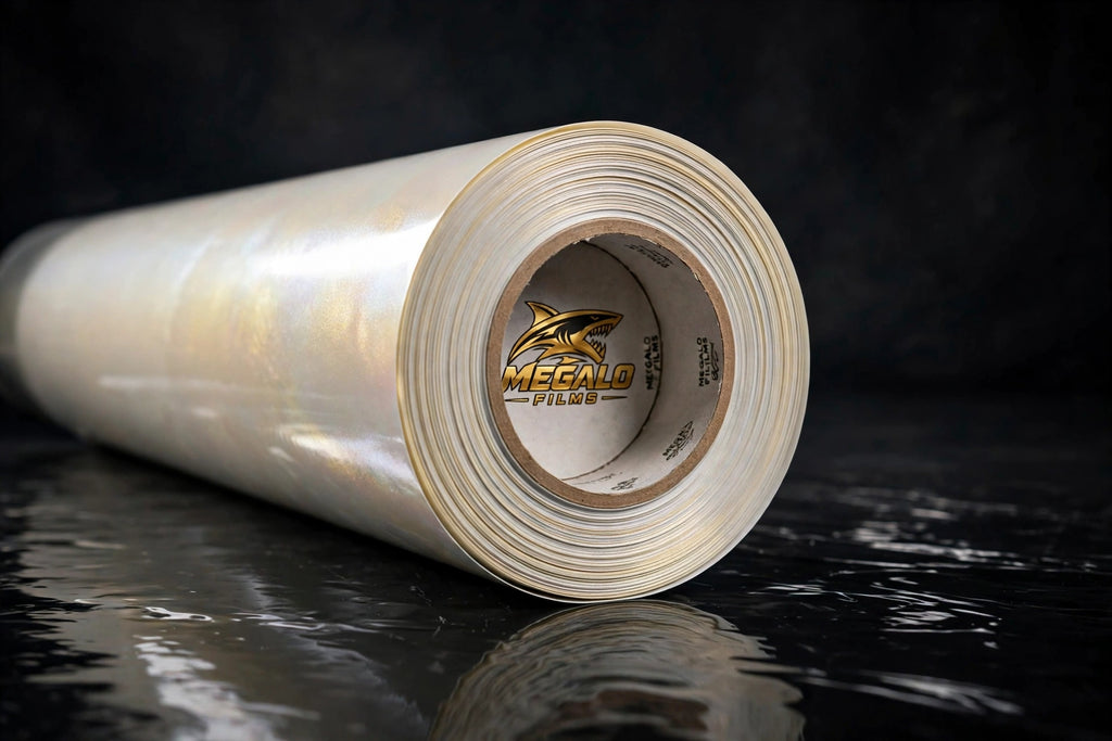 Super Gloss Pearl White Gold vinyl wrap film full roll by MEGALO FILMS