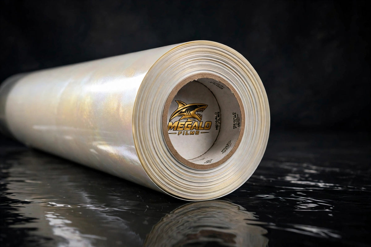 Super Gloss Pearl White Gold vinyl wrap film full roll by MEGALO FILMS